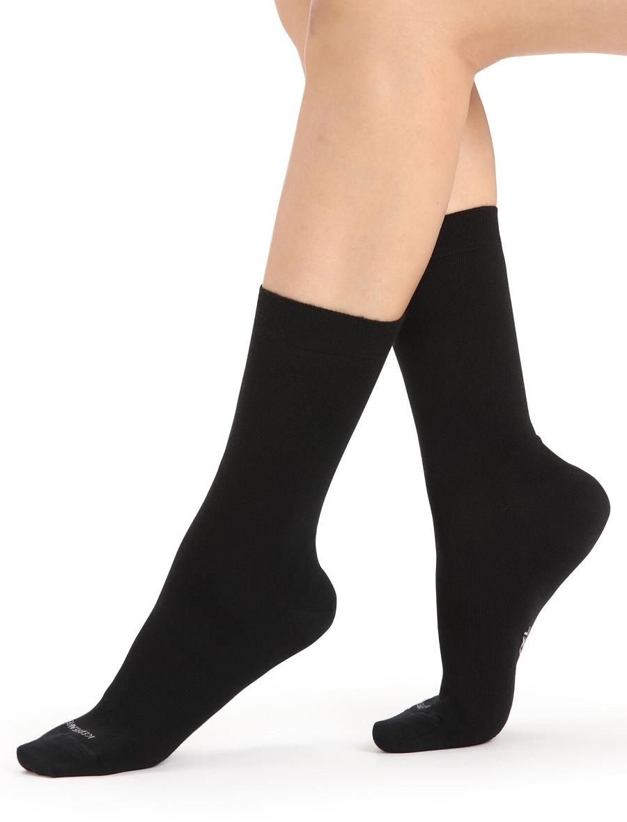 Women\'s Icebreaker Merino Lifestyle Fine Gauge Crew Socks Black | CA 1511DFMN